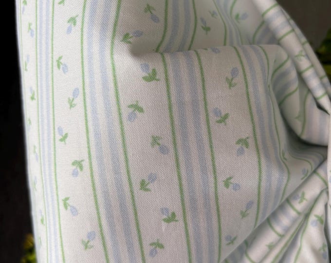 Large Blue Floral Striped Fabric Bow