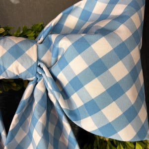 Large Blue Check Fabric Bow