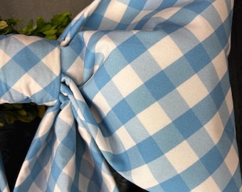 Large Blue Check Fabric Bow