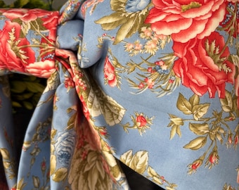 Large Blue Floral Fabric Bow