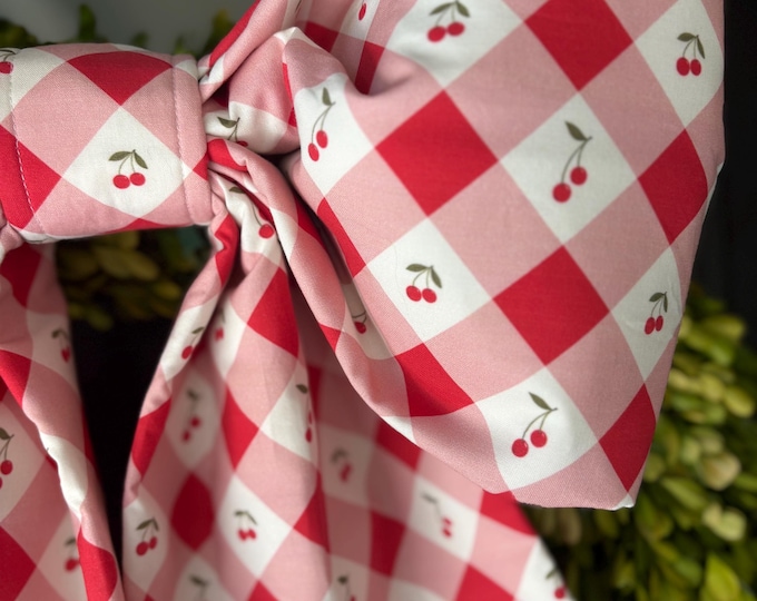 Featured listing image: Large Cherry Red Check Fabric Bow