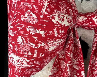 XXL Red Holiday Toile Fabric Bow