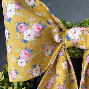 Large Yellow Floral Fabric Bow