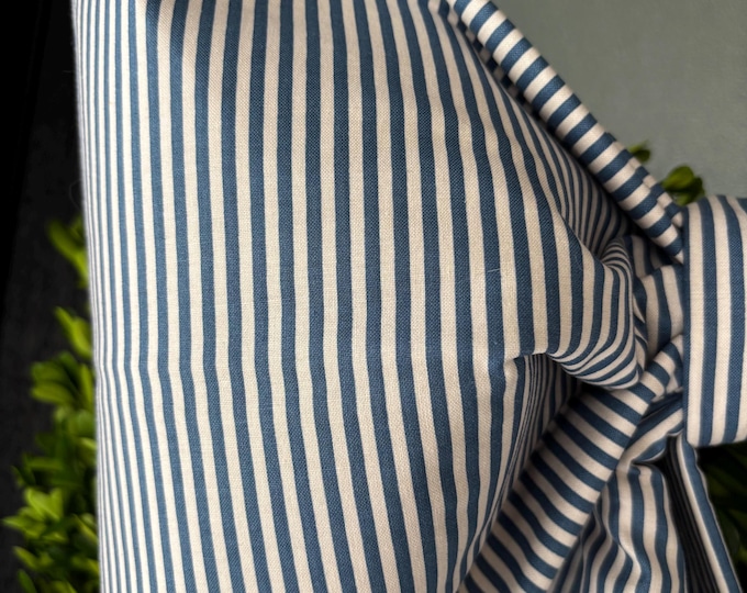 Large Blue Striped Fabric Bow