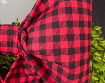 Large Holiday Buffalo Check Fabric Bow