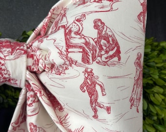 Large Holiday Red Toile Fabric Bow