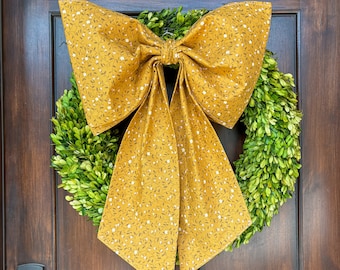 Large Mustard Yellow Floral Fabric Wreath Bow