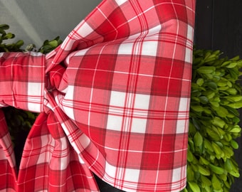 Large Holiday Red Plaid Fabric Bow