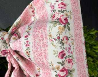 Large Pink French Floral Stripe Fabric Bow