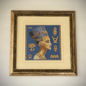 Egyptian Queen Nefertiti Cross Stitch Handmade Embroidery Framed picture