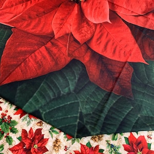 Quilted Octagonal Giant Red Poinsettia Christmas Tree Skirt - variable size