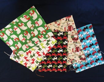 MEDIUM Reusable Fabric Christmas Gift Bags with drawstrings-Go GREEN, fabric gift bags,Christmas wrap, eco-friendly gift wrap,cloth gift bag