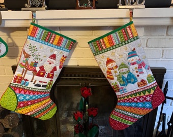 XL Bright, Colorful  Quilted Stockings