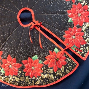 Small Quilted Poinsettias on Black Christmas Tree Skirt