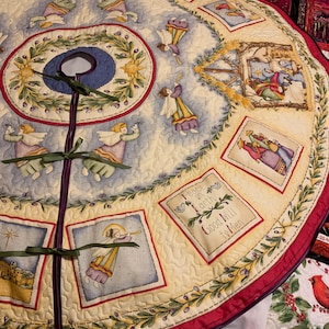 Quilted Pastel Nativity Christmas Tree Skirt