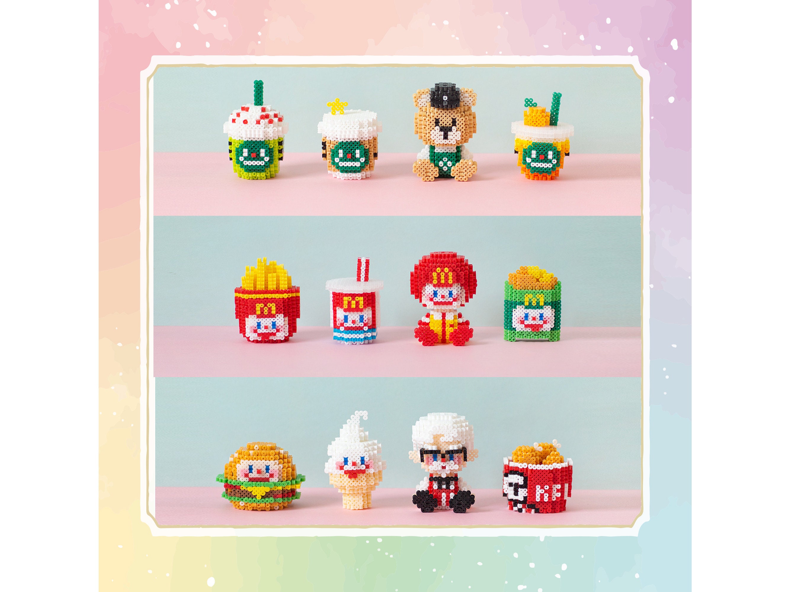 3D Perler Kit Set - Kawaii Starbuck/mcdonald/kfc Series With