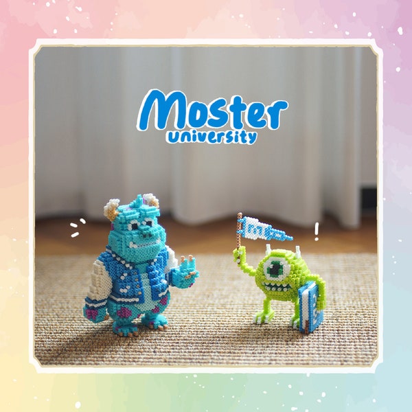 3D Perler Kit Set - Monsters University with tutorial (Mike Wazowski/James P Sullivan)