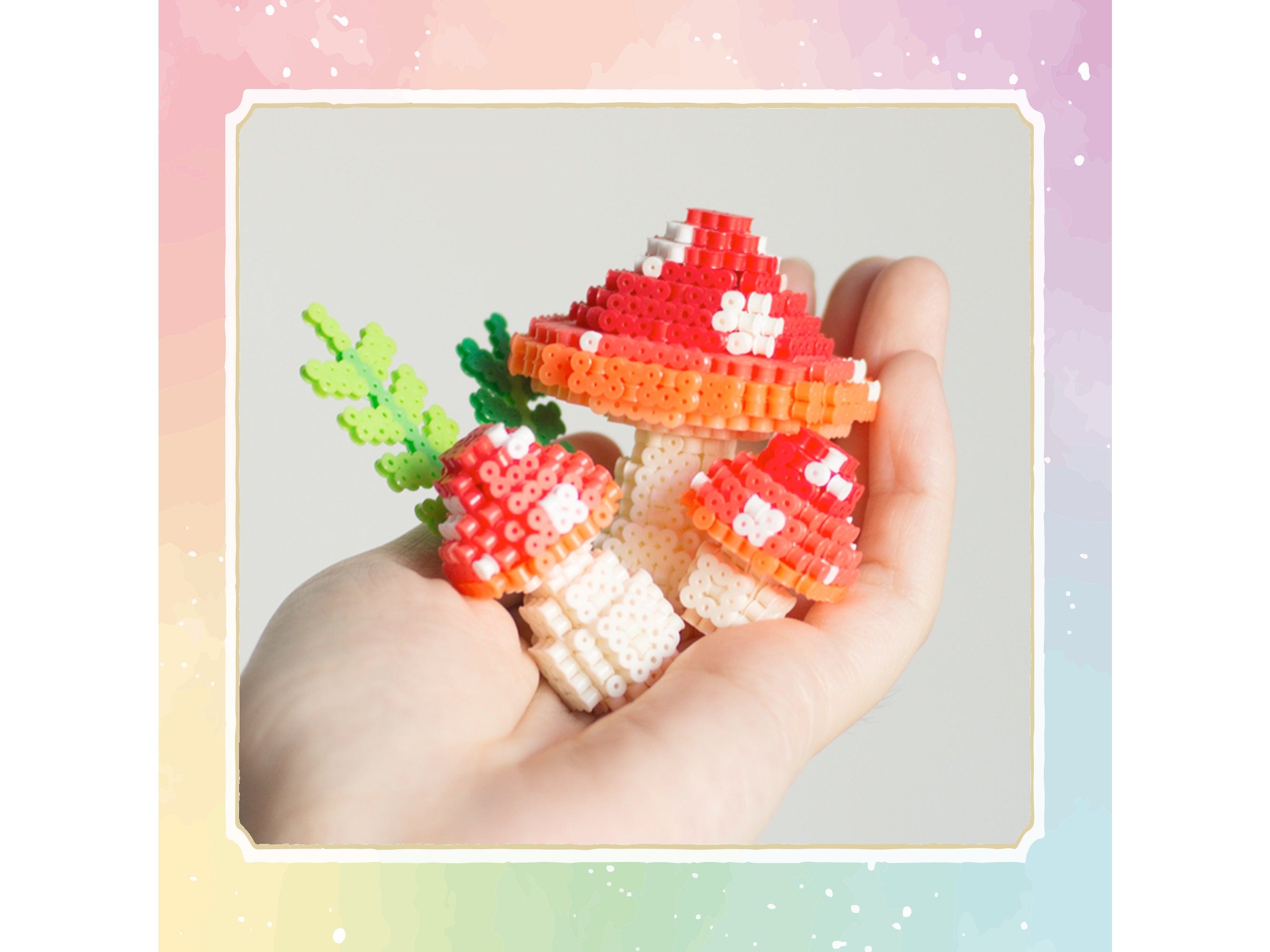 3D Perler Kit Set - Mushroom (3 Nos.) With Tutorial (perler