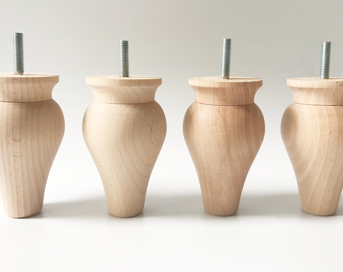 4 X Wooden Sofa Furniture Legs, Armchair Bed Replacemet Feet Raw Wood