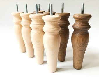 4 x wooden sofa legs, Replacement Oak feet for armchair bed footstool chair sofa, M 8