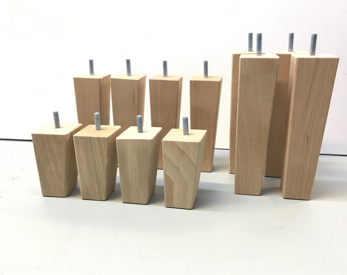 4 X Wooden Sofa Legs , Furniture Replacement Legs , Tapered Leg