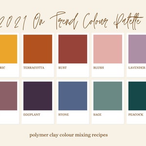 2021 On Trend Polymer Clay Colour Mixing Recipes - DIGITAL DOWNLOAD - Only 6 Colours Needed