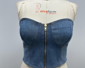 Handmade Denim Bustier Corset Top | Y2K Festival Streetwear Size 6
