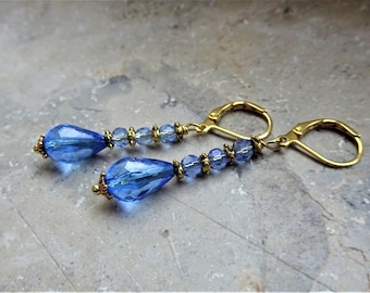 Romantic earrings, drops, light blue gold, baroque, rococo, renaissance, nostalgic, vintage style