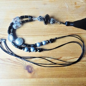 Stylish tassel necklace, black and silver, polyester tassel, boho image 1