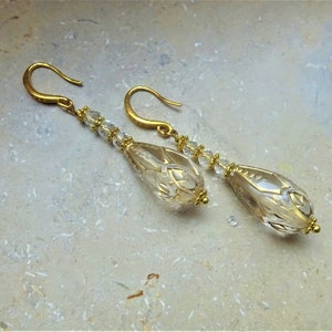 Nostalgic drop earrings, vintage style, Baroque, Rococo, Renaissance, transparent - gold