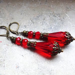 Romantic earrings, red - bronze, nostalgic romantic, drops, vintage style, baroque, rococo, renaissance