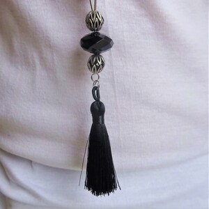 Stylish tassel necklace, black and silver, polyester tassel, boho image 3