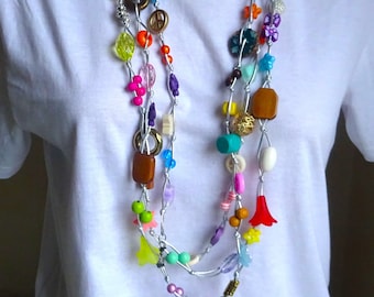 Long colorful wrap necklace, endless chain, wrap around the neck several times, hippie, Ibiza style