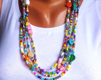 Colorful summer wrap necklace, Ibiza style, good mood necklace, colorful seed beads, endless chain