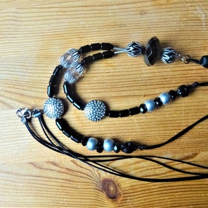 Stylish tassel necklace, black and silver, polyester tassel, boho image 5