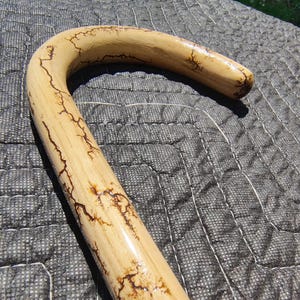 Bent Wood Walking Stick – Handcrafted with Lichtenberg Fractal Design