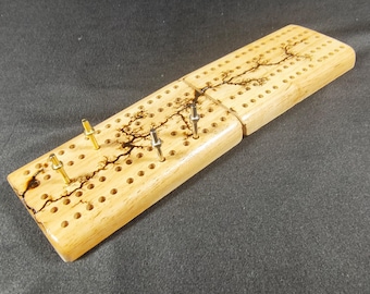 Small Handcrafted Folding Cribbage Board – Lichtenberg Fractal Burn Finish - Unique one of a kind.