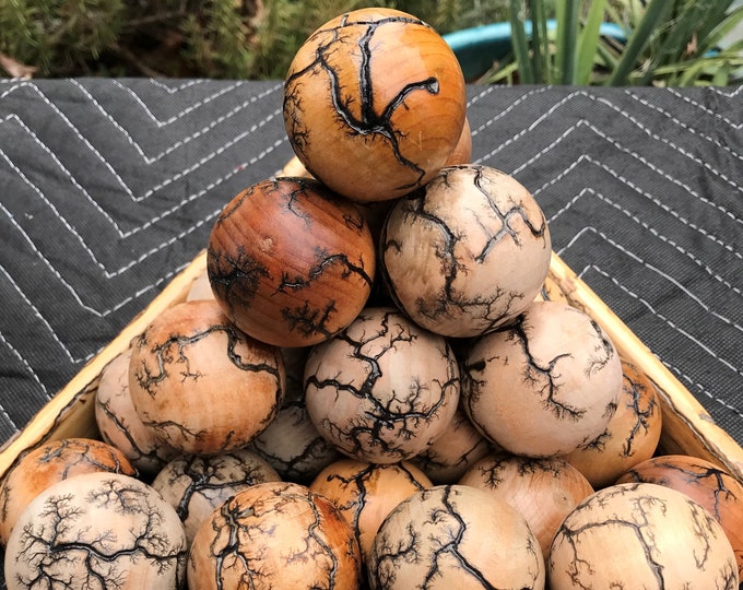 2" Handcrafted Wooden Sphere – Lichtenberg Fractal Burn - Everyone is as unique as the next!