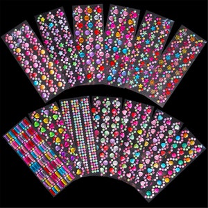 2 Bögen Bunte Acryl Strass Kristall Dekoration 3D Aufkleber Selbstklebend Auto Ornament Scrapbooking Sticker Multi Styles