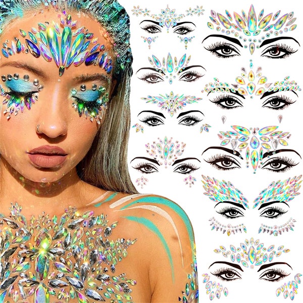 Disposable Adhesive Rhinestone Face Sticker Temporary Tattoo Party Face Makeup Tools 43 Style Shiny Decorations Crystal Diamond