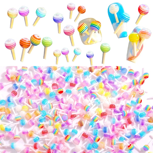 20/50/100pcs / sac 14 * 6mm Résine Sucette Nail Art Décorations 3D Ongle Accesorios Coloré Mignon Bonbons Bijoux