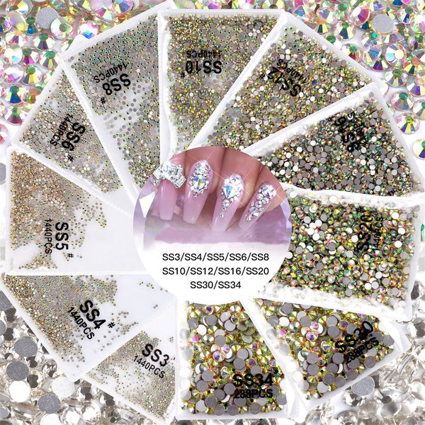 SS3-SS34 3D Flat Bottom Round White/AB Sparkling Glass Crystal Nail Rhinestone For DIY Nail Art Design/Jewelry Decoration 1440PCS/Bag