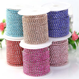 Hisenlee 20 Kind Colors 3.6 Meter / Roll Clear Crystal SS6 (2mm) Intensive Silver Base DIY Beauty Accessories Rhinestone Chain Wedding Dress