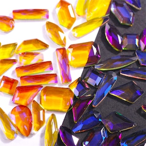 100Pcs Multi-Size & Shape Clear Aurora Purple AB Flat Back Shiny Stones Nail Art Glass Rhinestones 3D Decorations Supplies Accessories