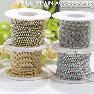 9Meters/Roll 1.5mm/2mm Colorful Rhinestone/Pearl Cup Chain Sewing Metal Claw Chain Jewelry Making For DIY Wedding Clothing Accessories