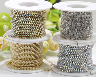 9Meters/Roll 1.5mm/2mm Colorful Rhinestone/Pearl Cup Chain Sewing Metal Claw Chain Jewelry Making For DIY Wedding Clothing Accessories