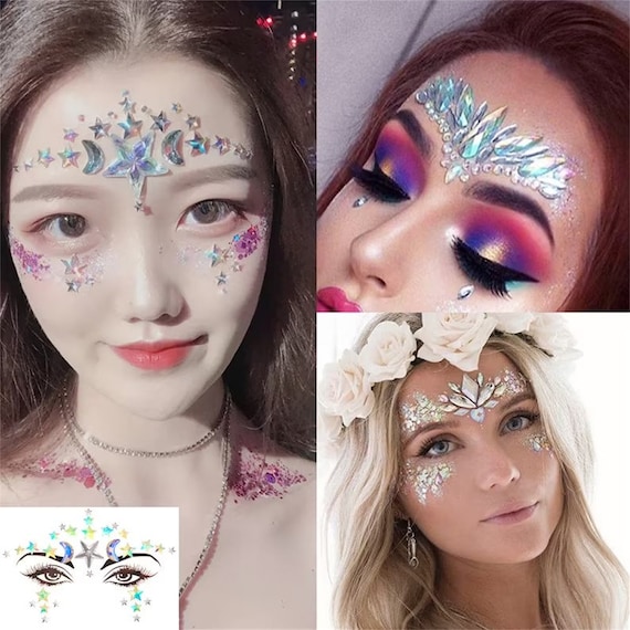 White black diamond Stage makeup stickers for women girls Gemstones hair  style stickers bright bling eyes face rhinestones decorative jewelry hair  nail stickers