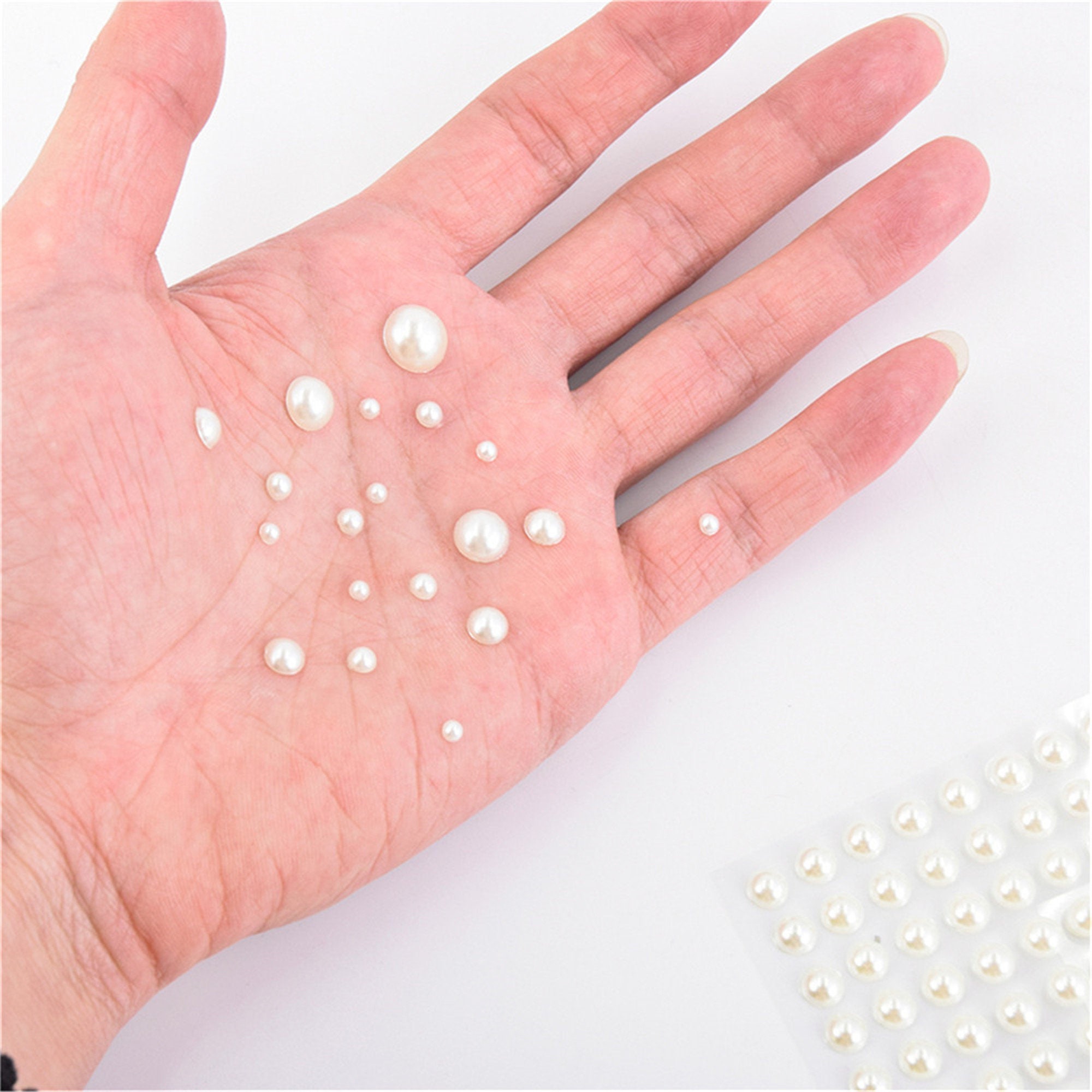 3mm Sticker Panel 3mm Ivory Pearl Rhinestone Stickers: 3D Half-round, Self-adhesive ...