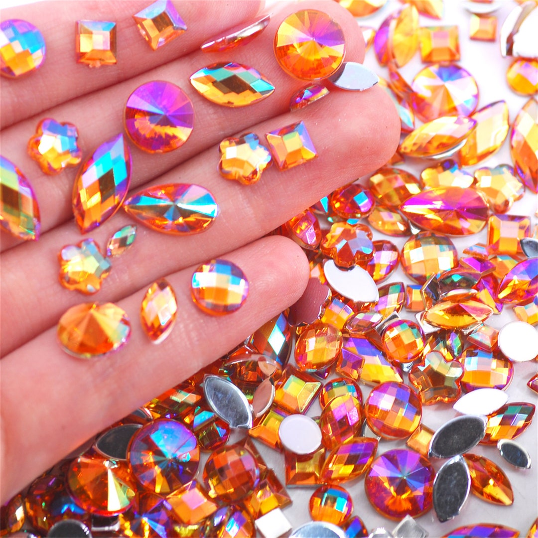 Orange AB Acrylic Rhinestones: Mixed Shapes, DIY Nail Art (200/300 ...