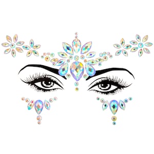 Disposable Tattoo Stickers Acrylic Crystal Glitter Stickers Waterproof Face Jewelry Rainbow Rhinestone For Festival